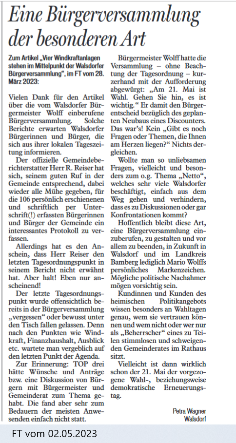 Leserbrief 02.05.2023 Petra Wagner